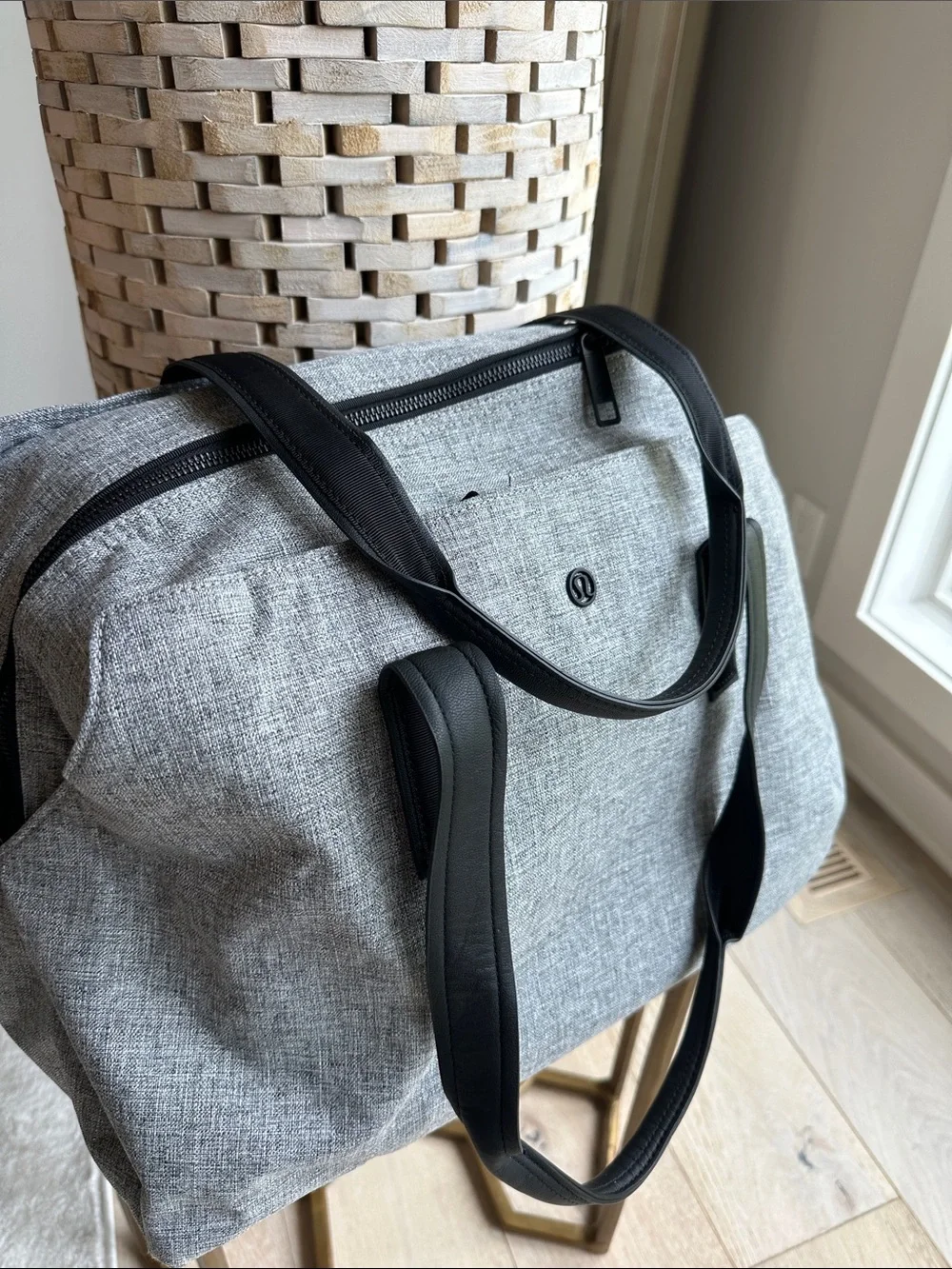 lululemon athletica Light Gray Duffel Bag with Black Handles
